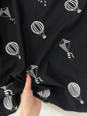 Шерсть черная, вышивка "шары", ширина 150 см Италия ШИЧ/150/49141