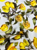 Шёлк "лимоны" (цвет основы светло-бирюзовый), купон 135*135 см Италия ШИГ/135/53247