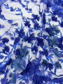 Сетка с вышивкой и цветами синяя (полиэстер), 160 см (цветы 130 см) Италия СИС/160/38036