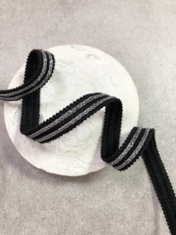 Тесьма черная с серебром, ширина 1,3 см ТКЧ/13/77324 по цене 265 руб./метр