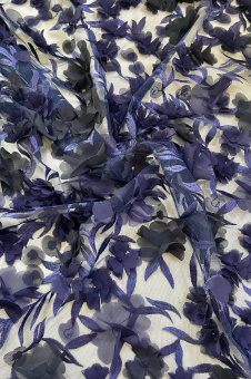 Сетка с вышивкой и цветами темно-синяя (полиэстер), ширина 160 см Италия СИС/160/8845 по цене 4 977 руб./метр